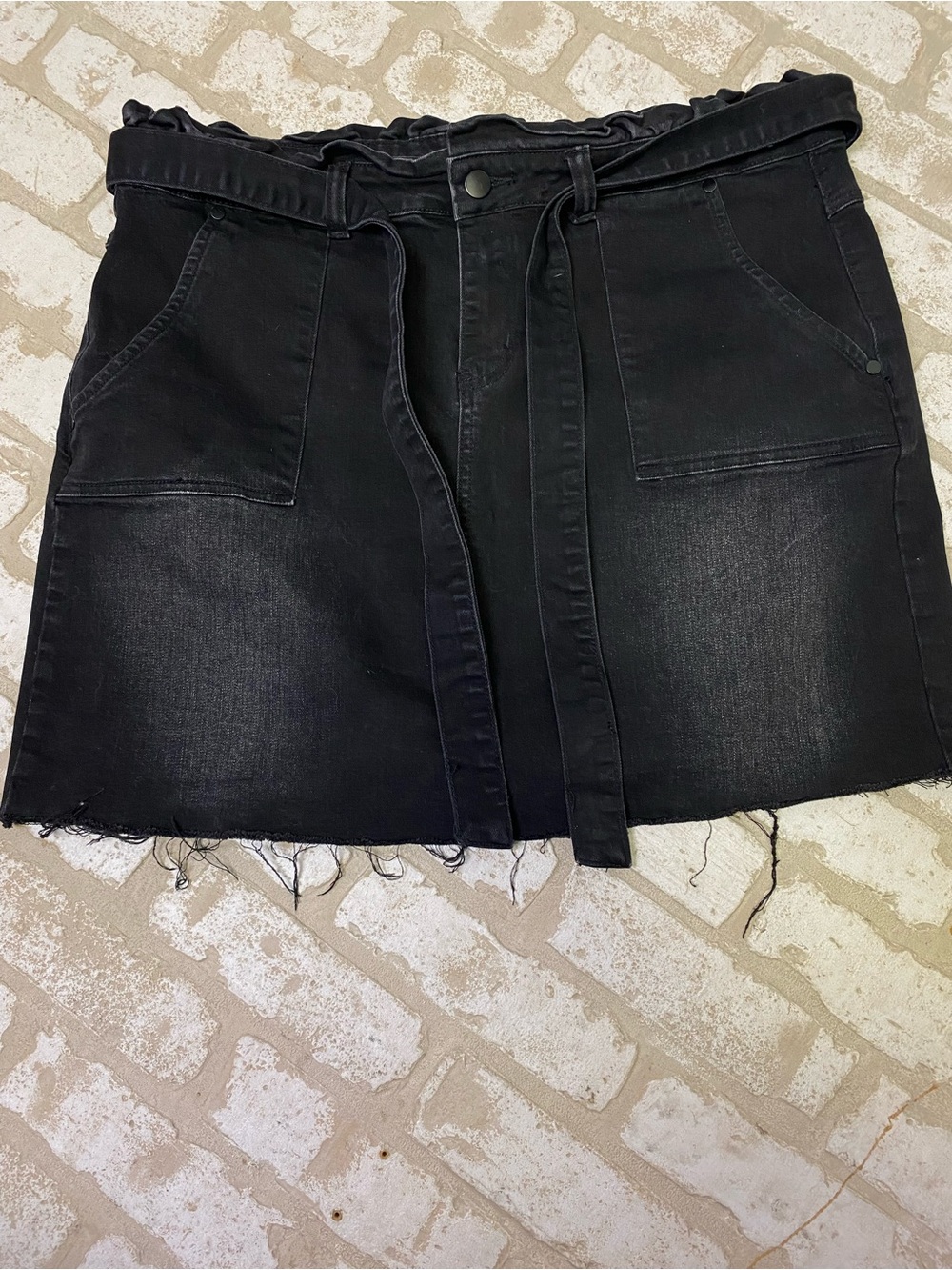 Ameryllis x Ashlee Nicole Black Denim Paperbag Waist Mini Skirt size 14
